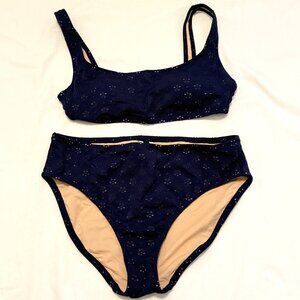J Crew Swim Bikini Set Navy Eyelet S-M Lined Pristine Padded Super Clean! Beach